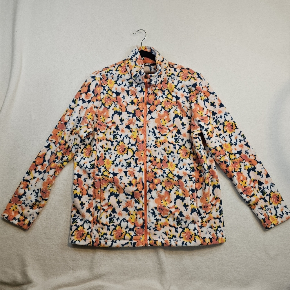 Lands End‎ Floral Zip-Up Jacket Fleece Size XL/18 NWOT